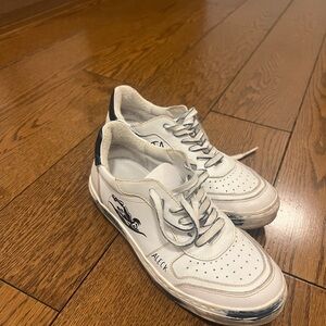 White and Blue Leather Sneakers with Cushioned Sole , custom made in 🇮🇹